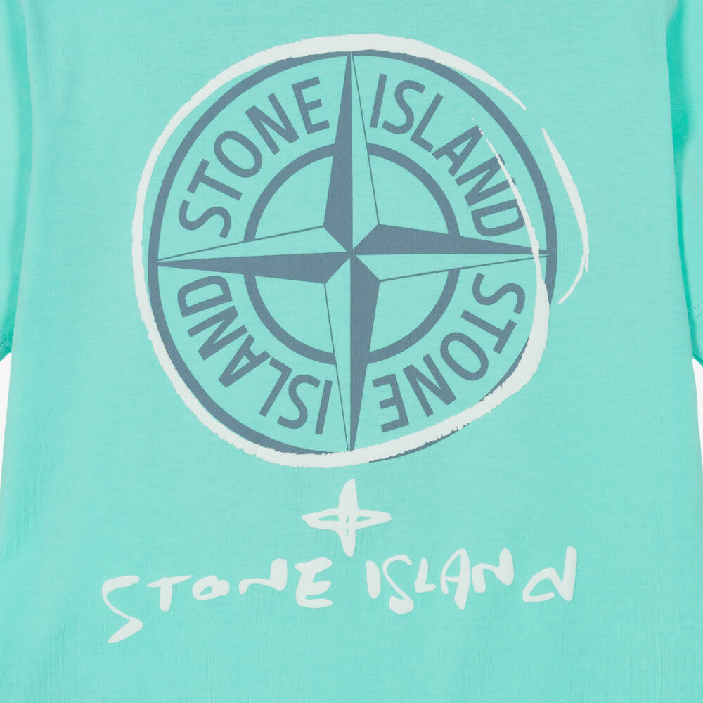 Stone Island Junior-Boy Aqua Blue Cotton Compass Logo T-Shirt | Childrensalon
