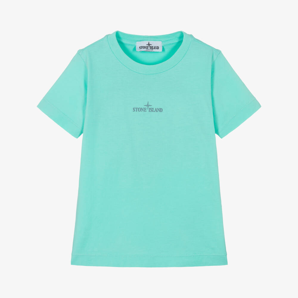 Stone Island Junior-Boy Aqua Blue Cotton Compass Logo T-Shirt  | Childrensalon