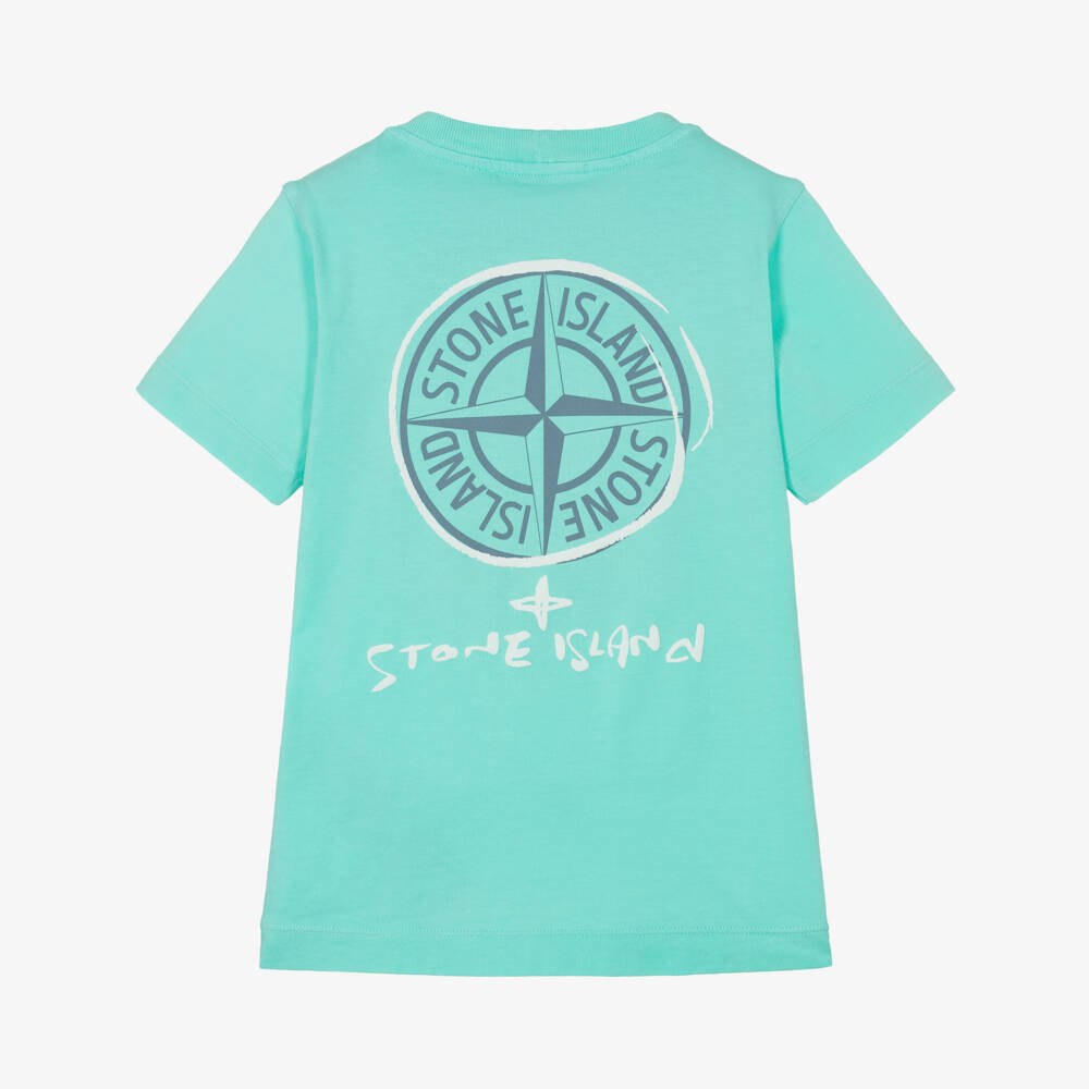 Stone Island Junior-Boys Aqua Blue Cotton Compass Logo T-Shirt | Childrensalon