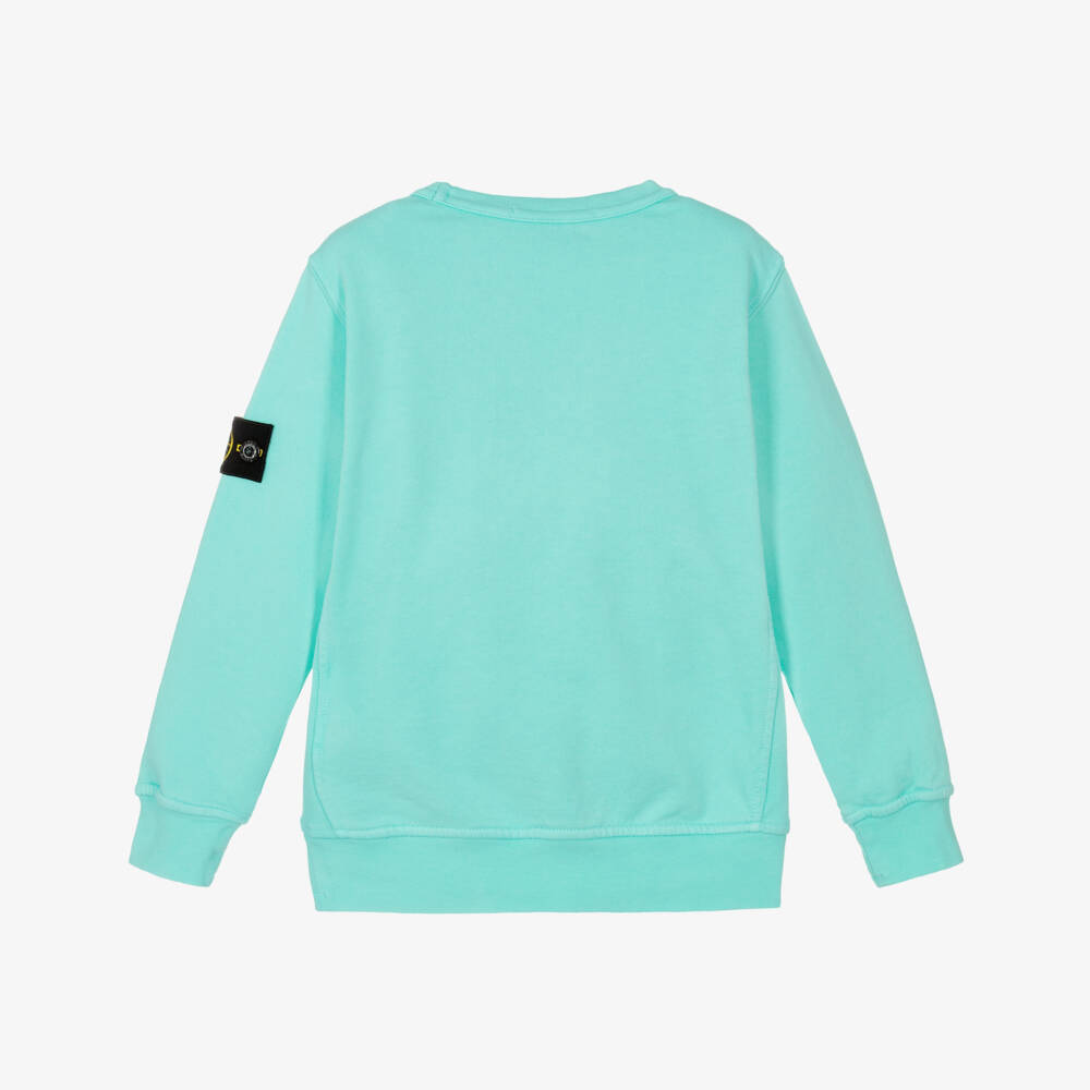 Stone Island Junior-Boys Aqua Blue Cotton Sweatshirt with Signature Logo Badge | Childrensalon