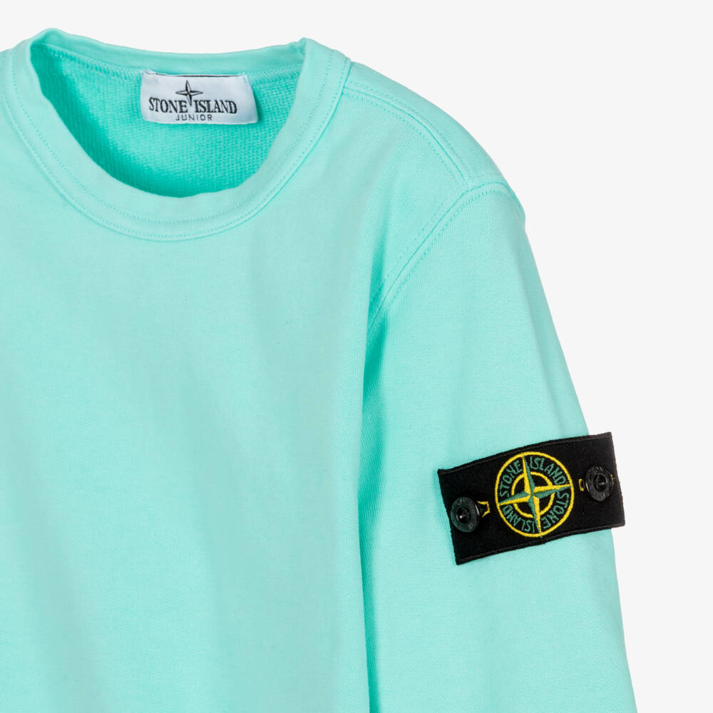 Stone Island Junior-Boys Aqua Blue Cotton Sweatshirt with Signature Logo Badge | Childrensalon
