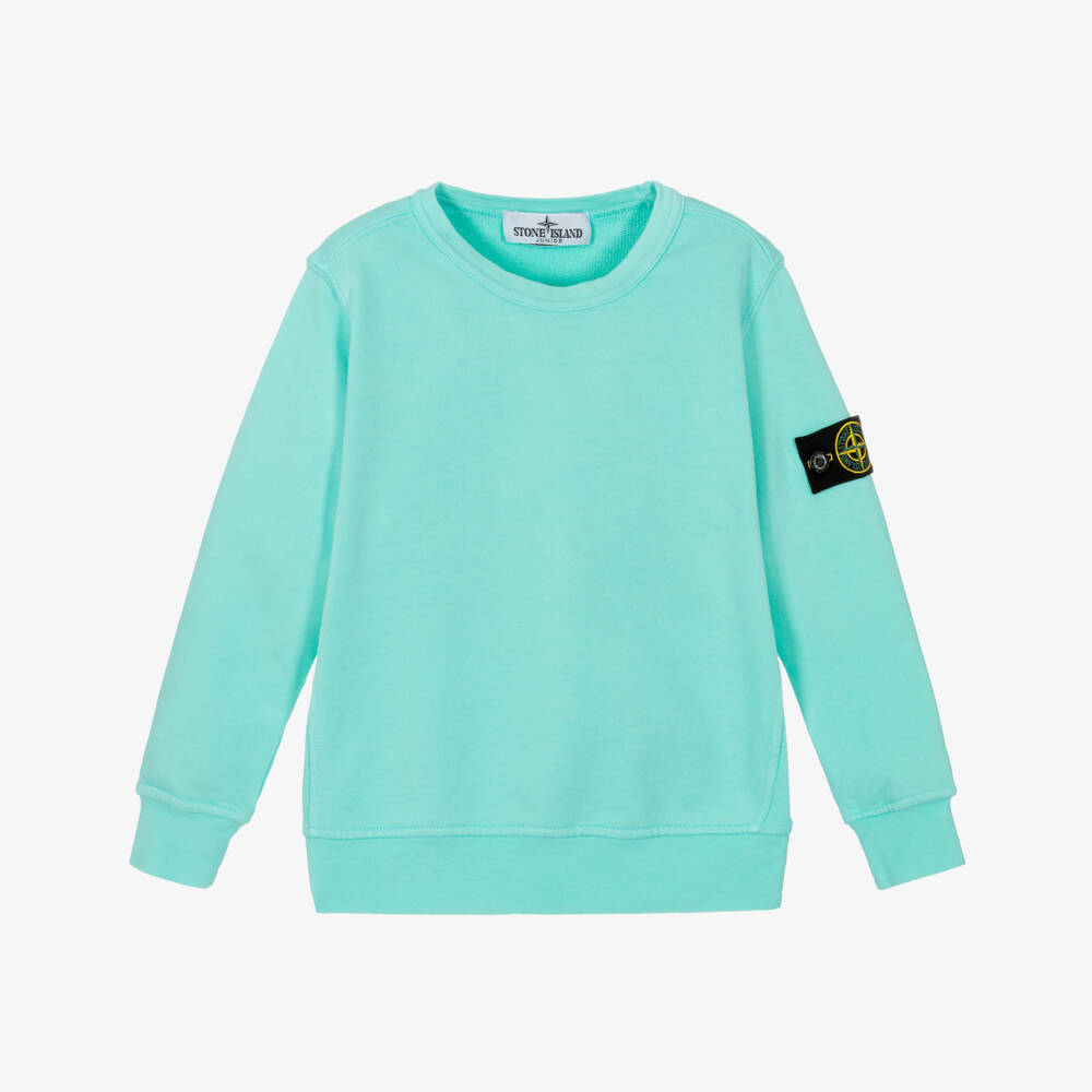 Stone Island Junior-Boys Aqua Blue Cotton Sweatshirt with Signature Logo Badge | Childrensalon