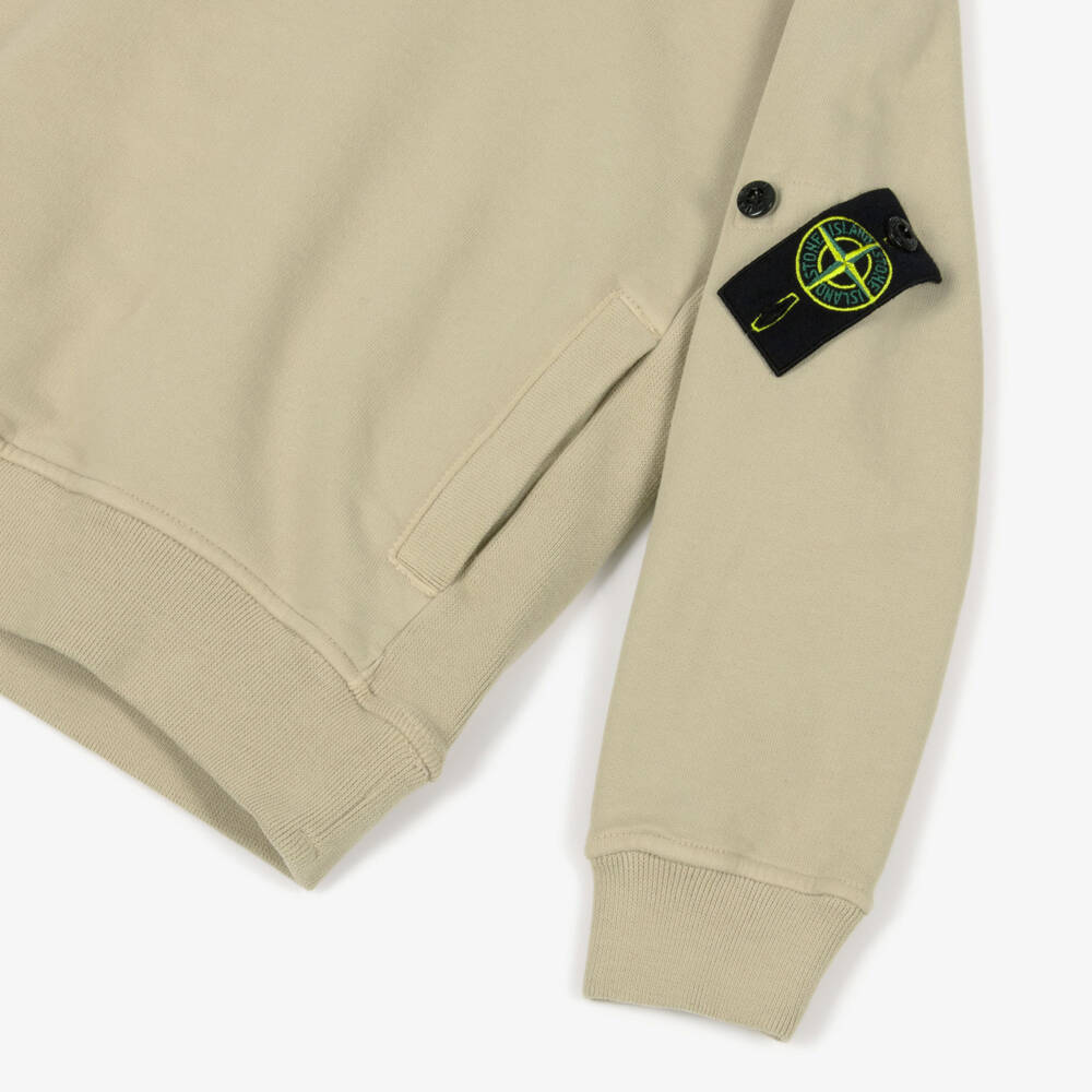 Stone Island Junior-Boys Beige Cotton Hoodie with Compass Badge | Childrensalon