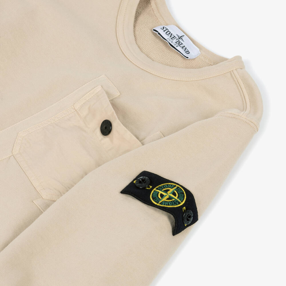 Stone Island Junior-Boys Beige Cotton Pocket Sweatshirt with Compass Badge | Childrensalon