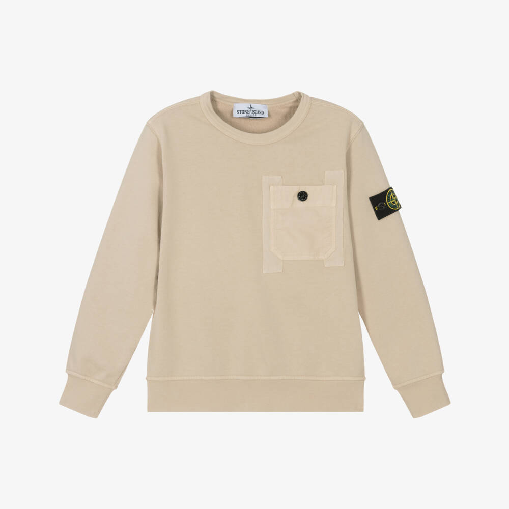 Stone Island Junior-Boys Beige Cotton Pocket Sweatshirt with Compass Badge | Childrensalon
