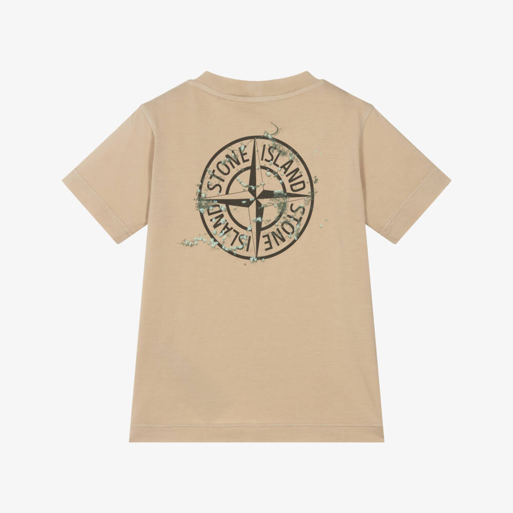 Stone Island Junior-تيشيرت قطن لون بيج للأولاد | Childrensalon