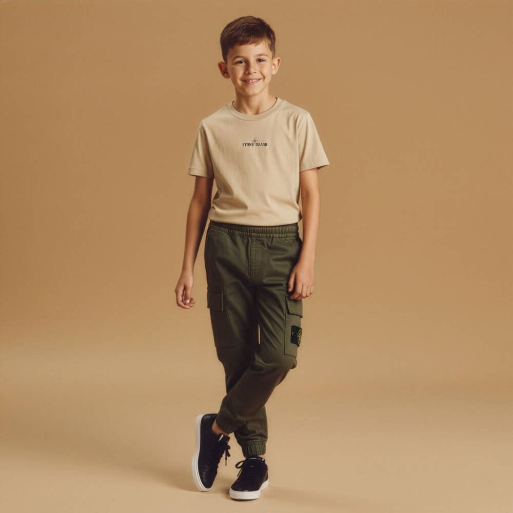 Stone Island Junior-تيشيرت قطن لون بيج للأولاد | Childrensalon