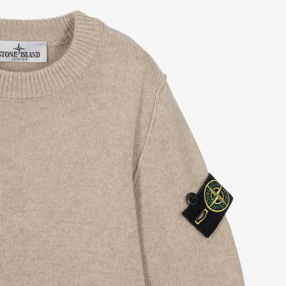 Stone Island Junior-Boys Beige Knitted Compass Sweater | Childrensalon