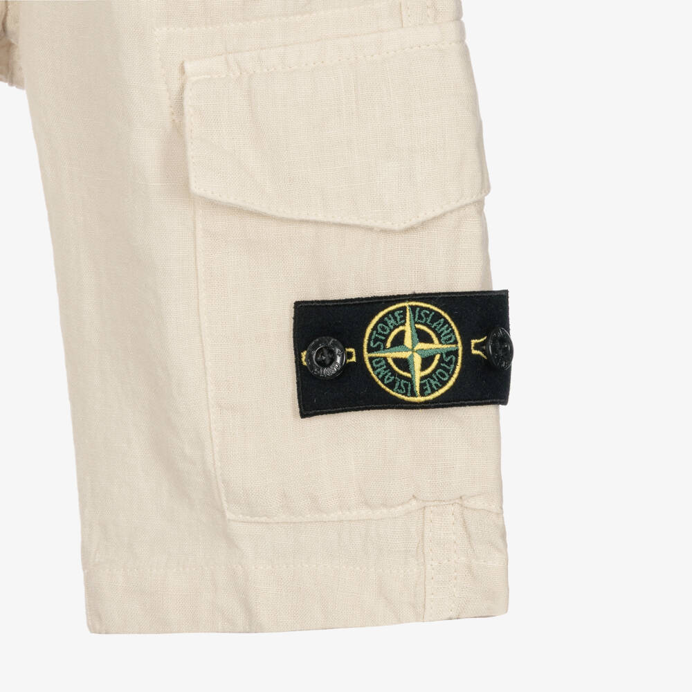 Stone Island Junior-Boys Beige Linen Bermuda Shorts | Childrensalon