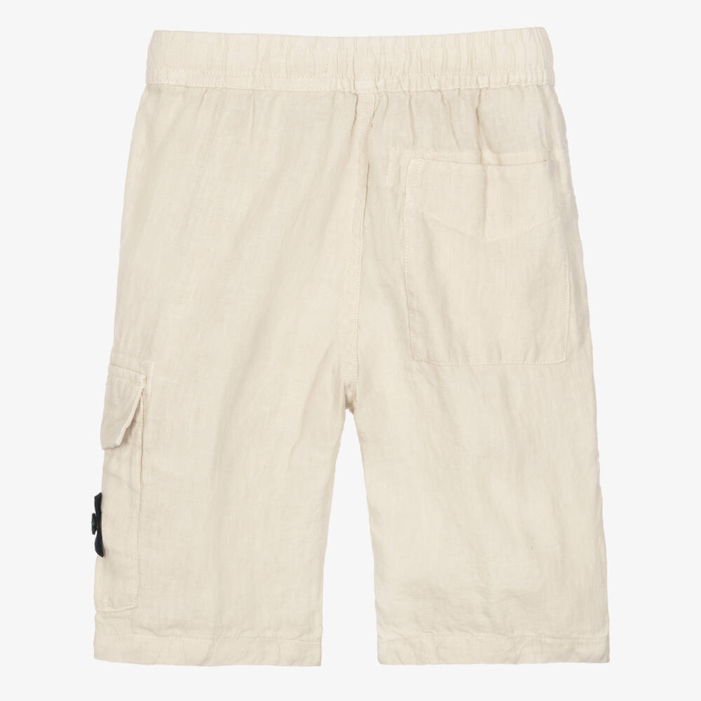 Stone Island Junior-Boys Beige Linen Bermuda Shorts | Childrensalon