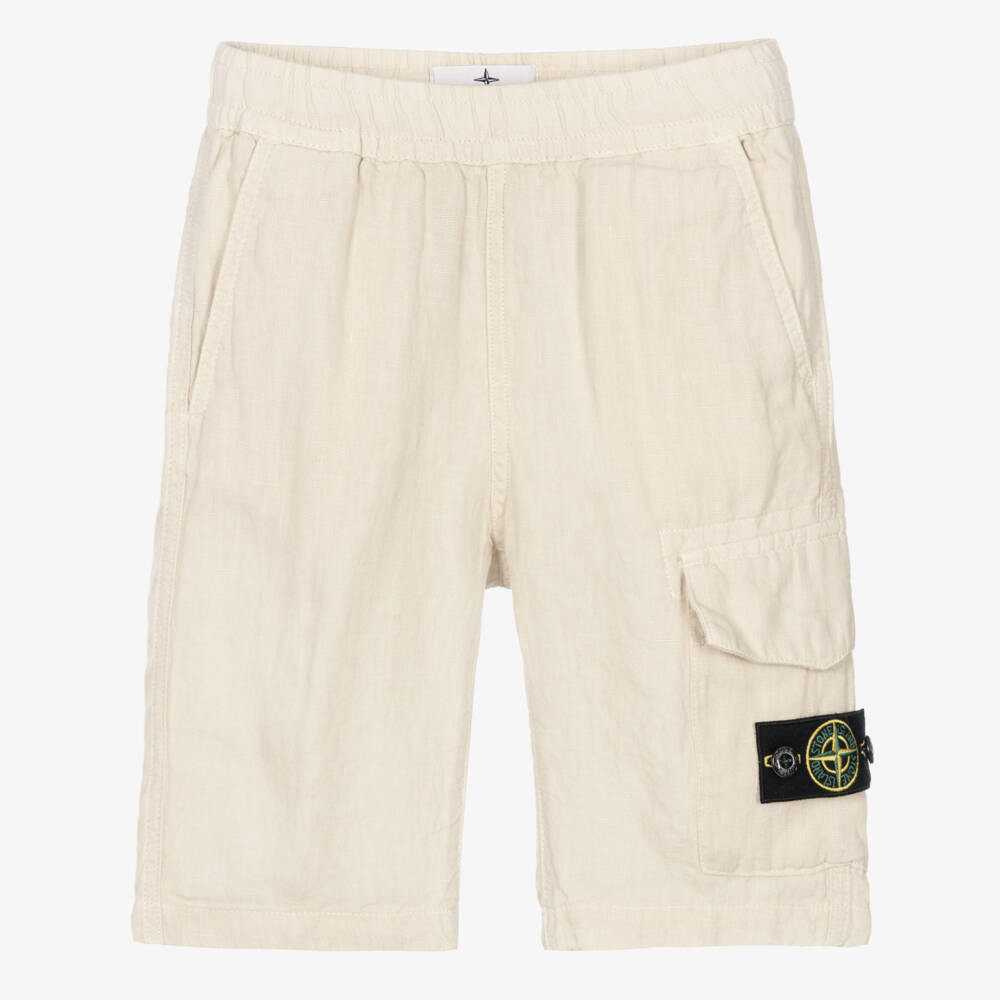 Stone Island Junior-Boys Beige Linen Bermuda Shorts | Childrensalon