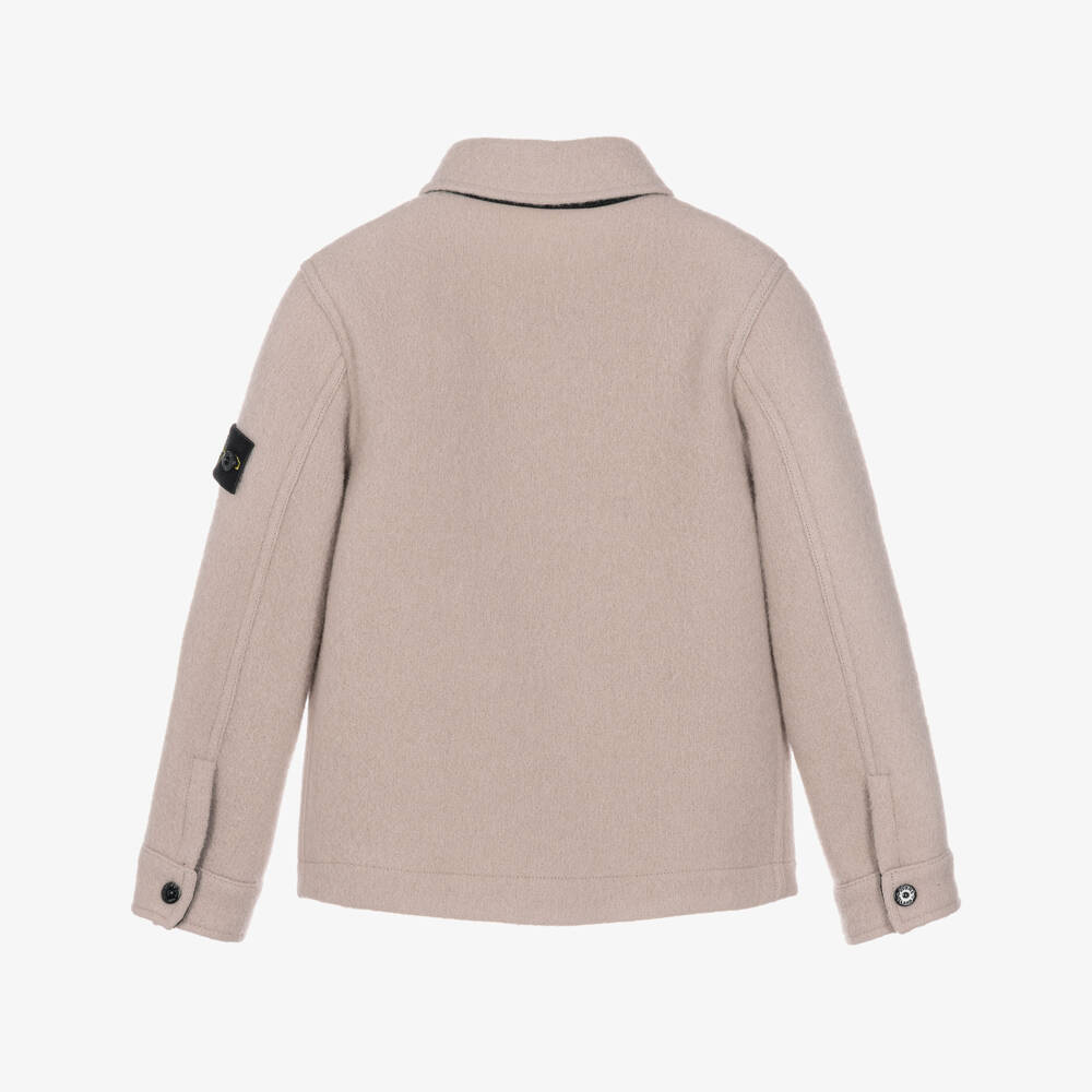 Stone Island Junior-Boys Beige Wool Jacket with Compass Badge | Childrensalon