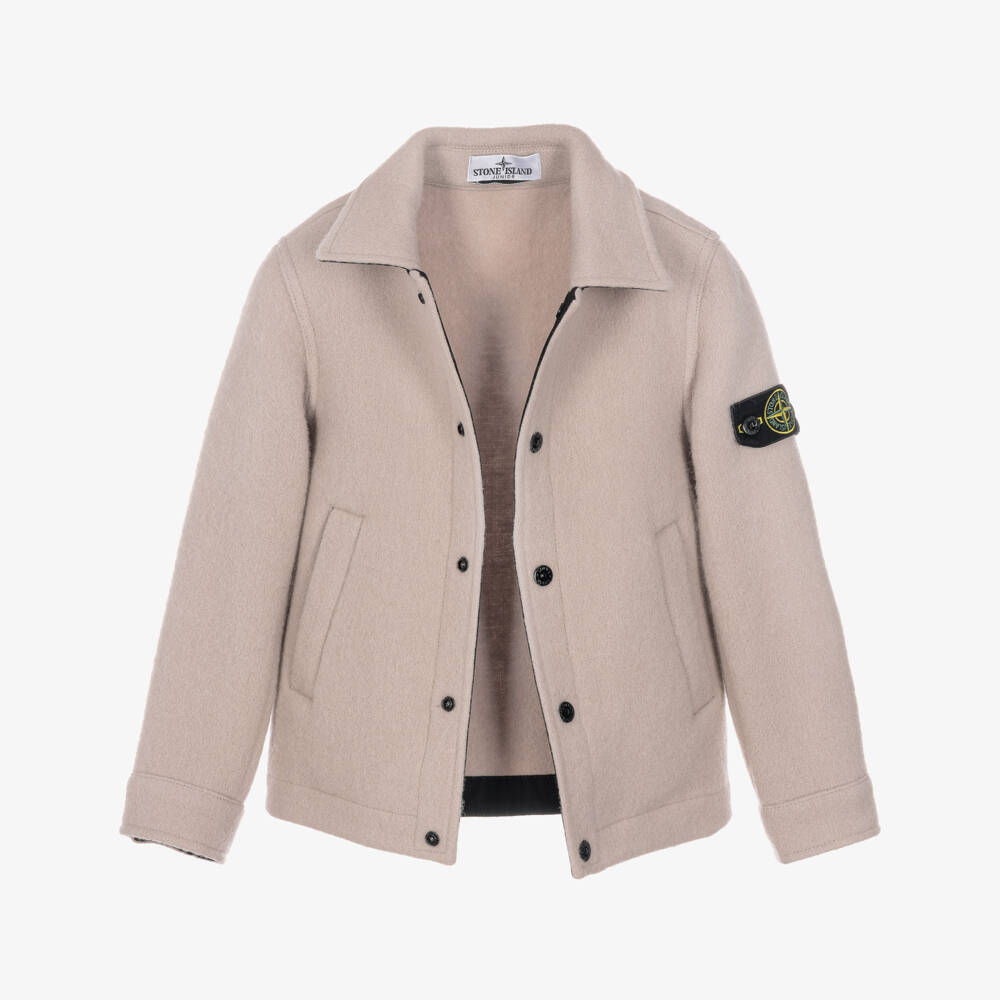 Stone Island Junior-Boys Beige Wool Jacket with Compass Badge | Childrensalon