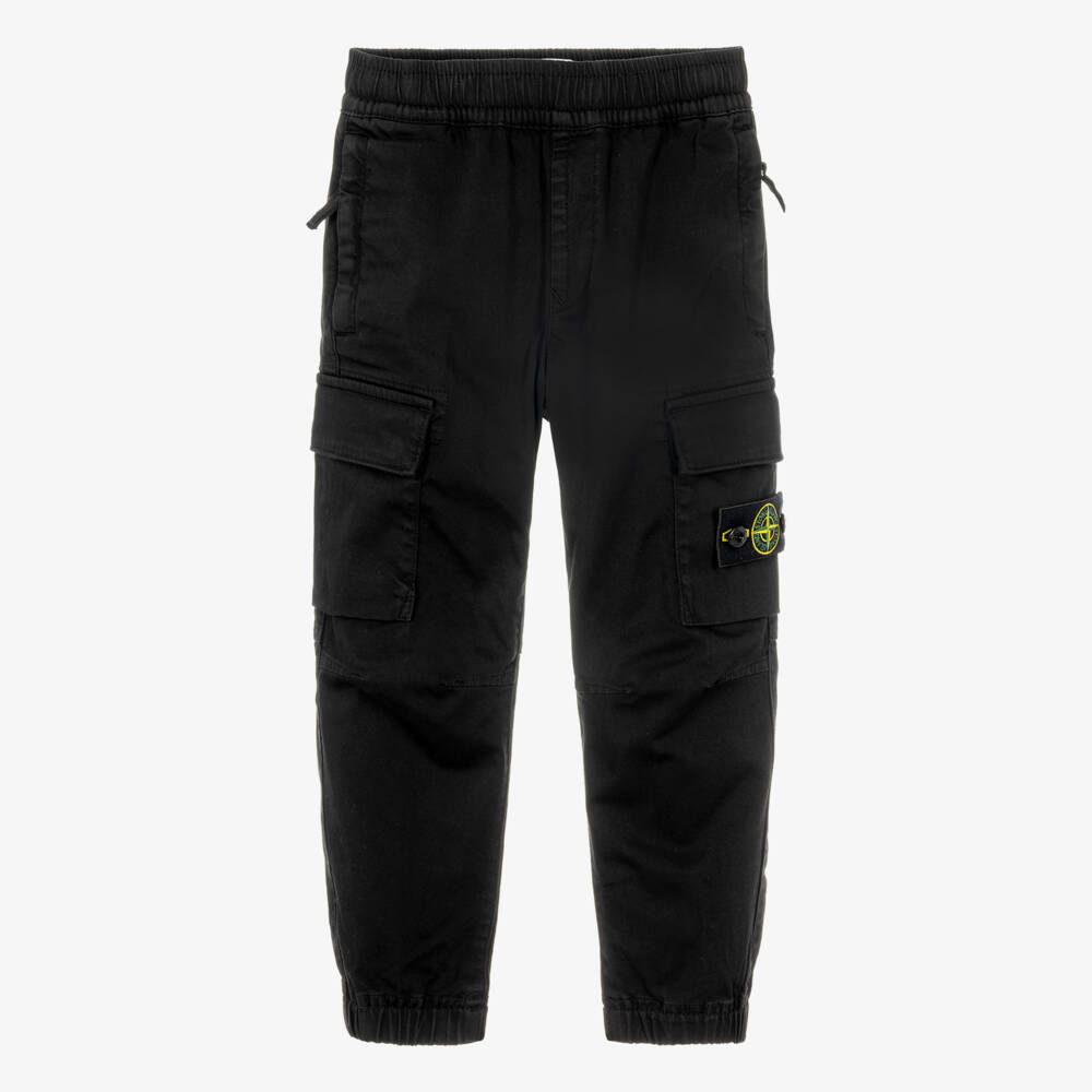 Stone Island Junior-Boys Black Cotton Cargo Trousers | Childrensalon