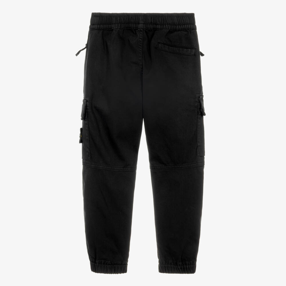 Stone Island Junior-Boys Black Cotton Cargo Trousers | Childrensalon