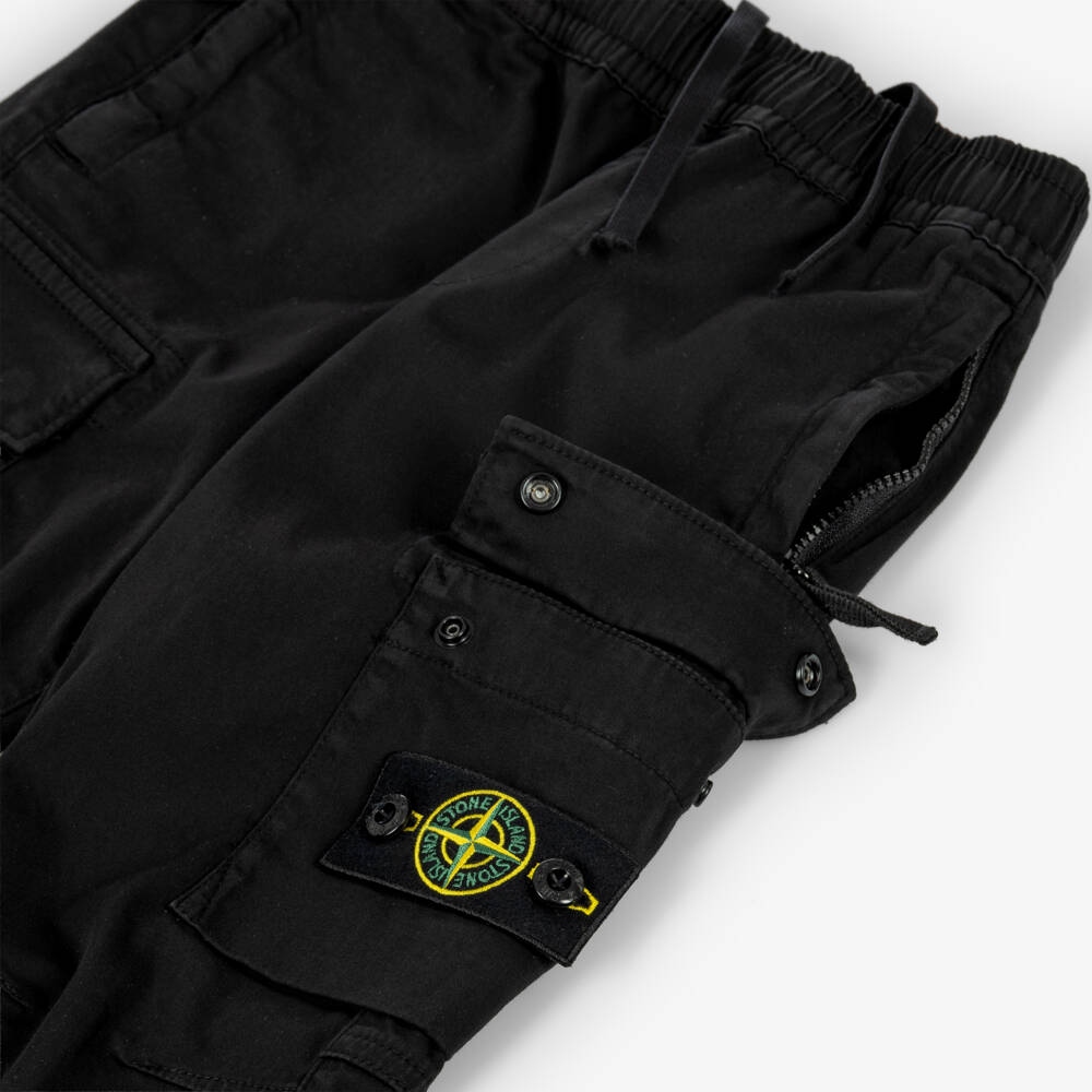 Stone Island Junior-Boys Black Cotton Cargo Trousers | Childrensalon
