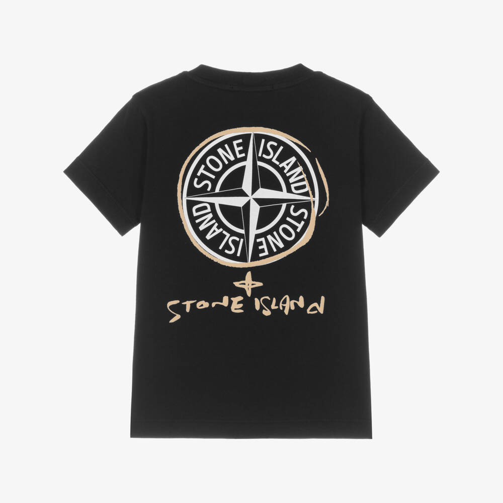 Stone Island Junior-Boys Black Cotton Compass Logo T-Shirt | Childrensalon