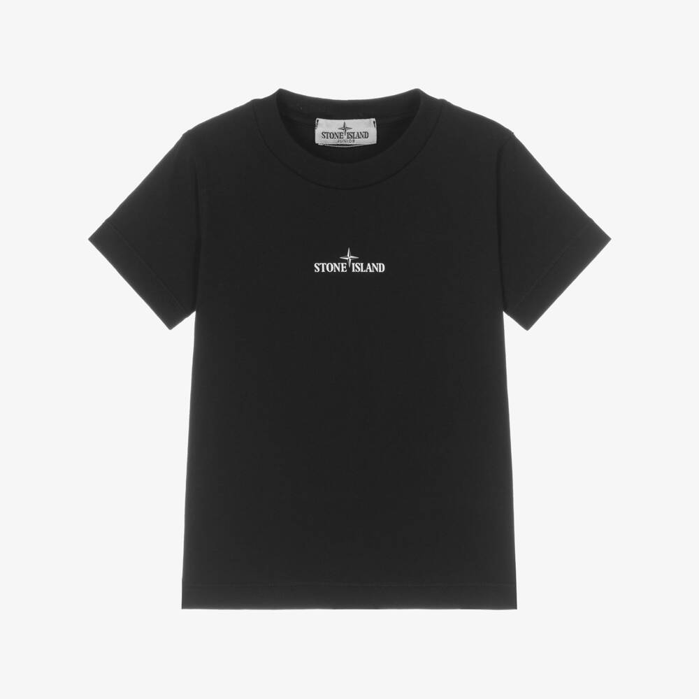 Stone Island Junior-Boys Black Cotton Compass Logo T-Shirt | Childrensalon