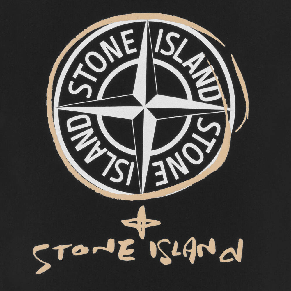 Stone Island Junior-Boys Black Cotton Compass Logo T-Shirt | Childrensalon