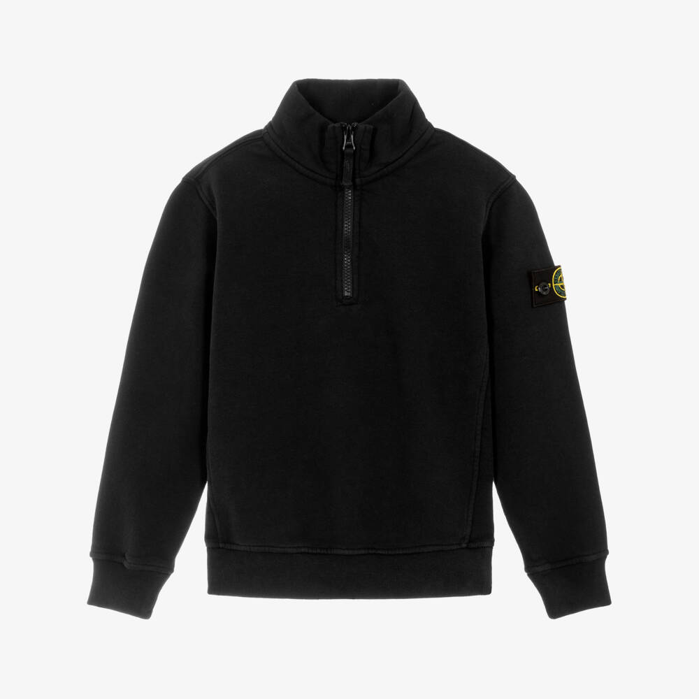 Stone Island Junior-Boys Black Cotton Jersey Half-Zip Sweatshirt | Childrensalon