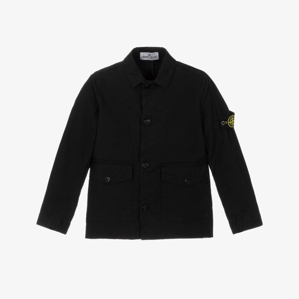 Stone Island Junior-Boys Black Cotton Poplin Jacket with Logo Badge | Childrensalon