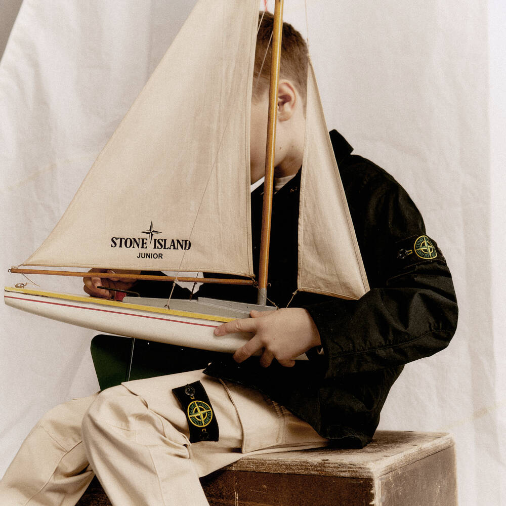 Stone Island Junior-Boys Black Cotton Poplin Jacket with Logo Badge | Childrensalon