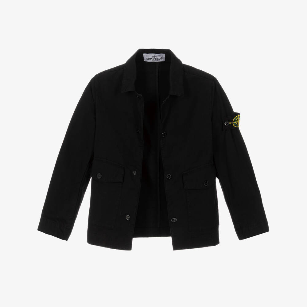 Stone Island Junior-جاكيت قطن بوبلين لون أسود للأولاد | Childrensalon