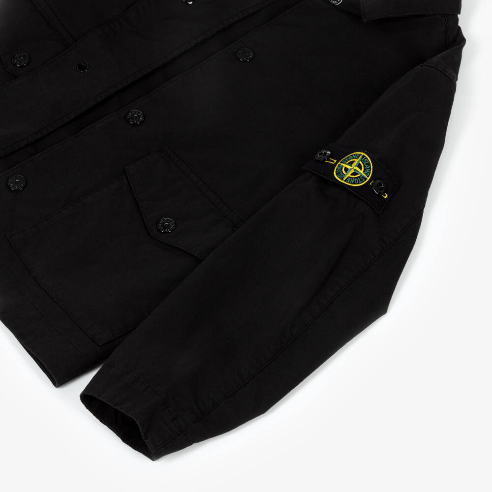 Stone Island Junior-جاكيت قطن بوبلين لون أسود للأولاد | Childrensalon