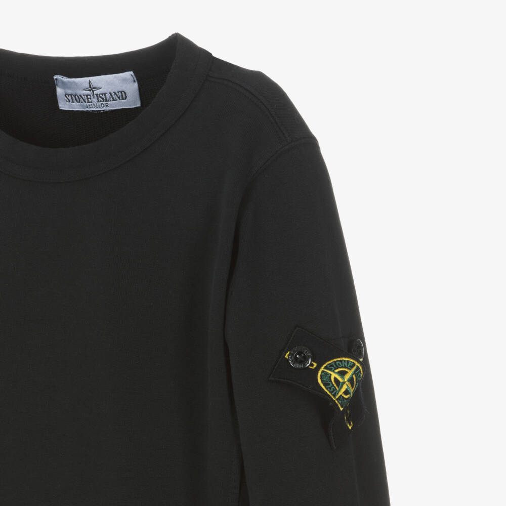 Stone Island Junior-طقم شورت قطن بشعار البوصلة لون أسود للأولاد | Childrensalon