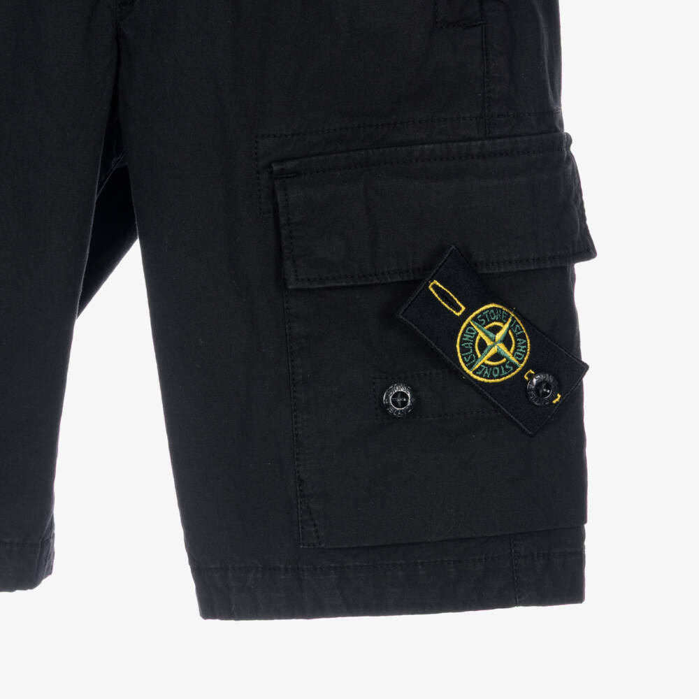 Stone Island Junior-Boys Black Cotton Shorts with Logo Compass Badge | Childrensalon