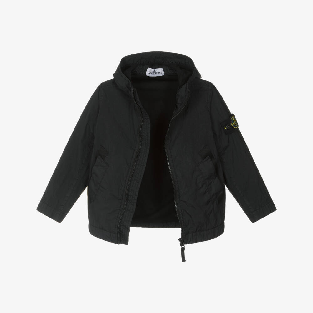 Stone Island Junior-Boys Black Crinkle Effect Windbreaker Jacket | Childrensalon