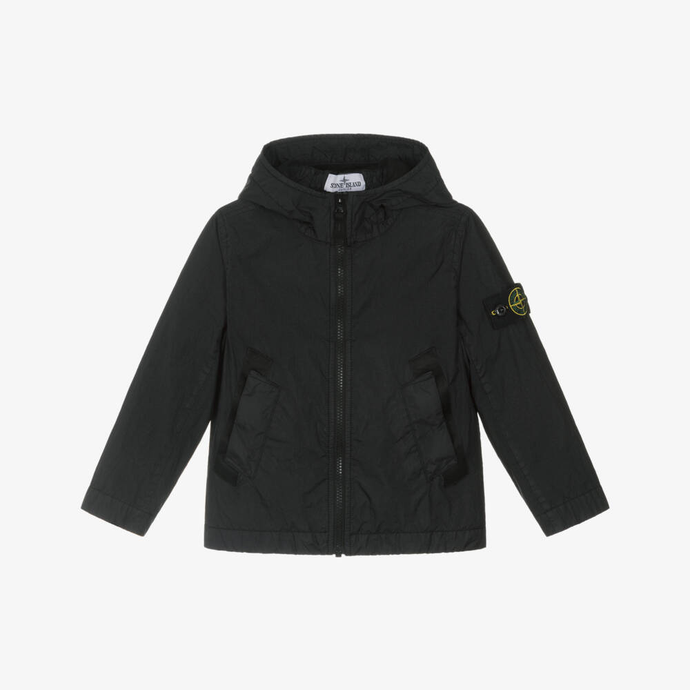 Stone Island Junior-Boys Black Crinkle Effect Windbreaker Jacket | Childrensalon
