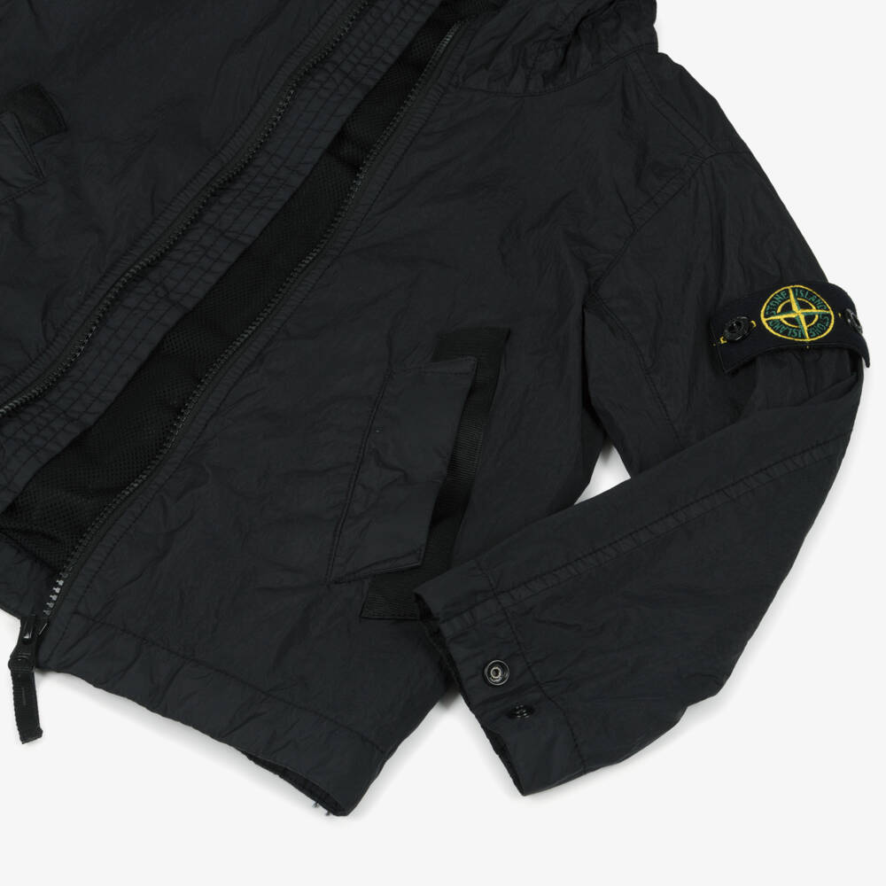 Stone Island Junior-Boys Black Crinkle Effect Windbreaker Jacket | Childrensalon