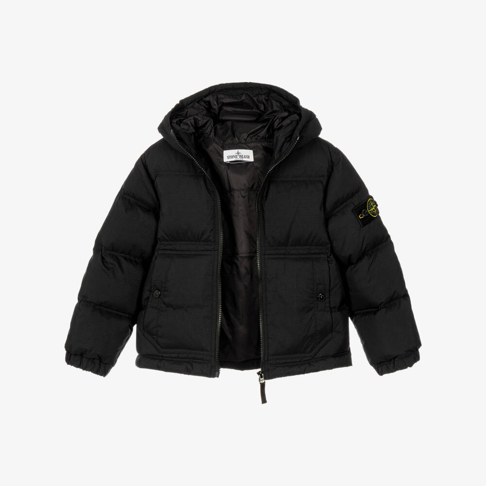 Stone Island Junior-Boys Black Down Padded Ripstop Jacket | Childrensalon