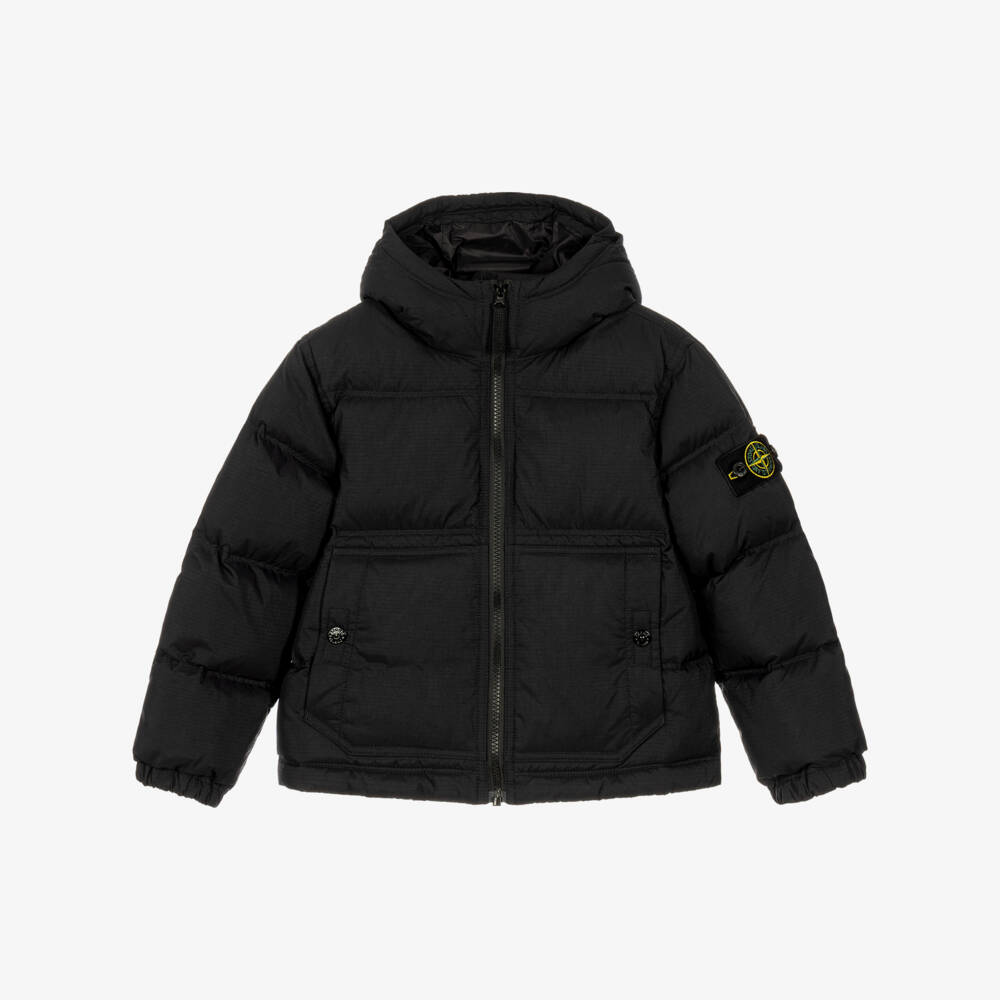 Stone Island Junior-Boys Black Down Padded Ripstop Jacket | Childrensalon