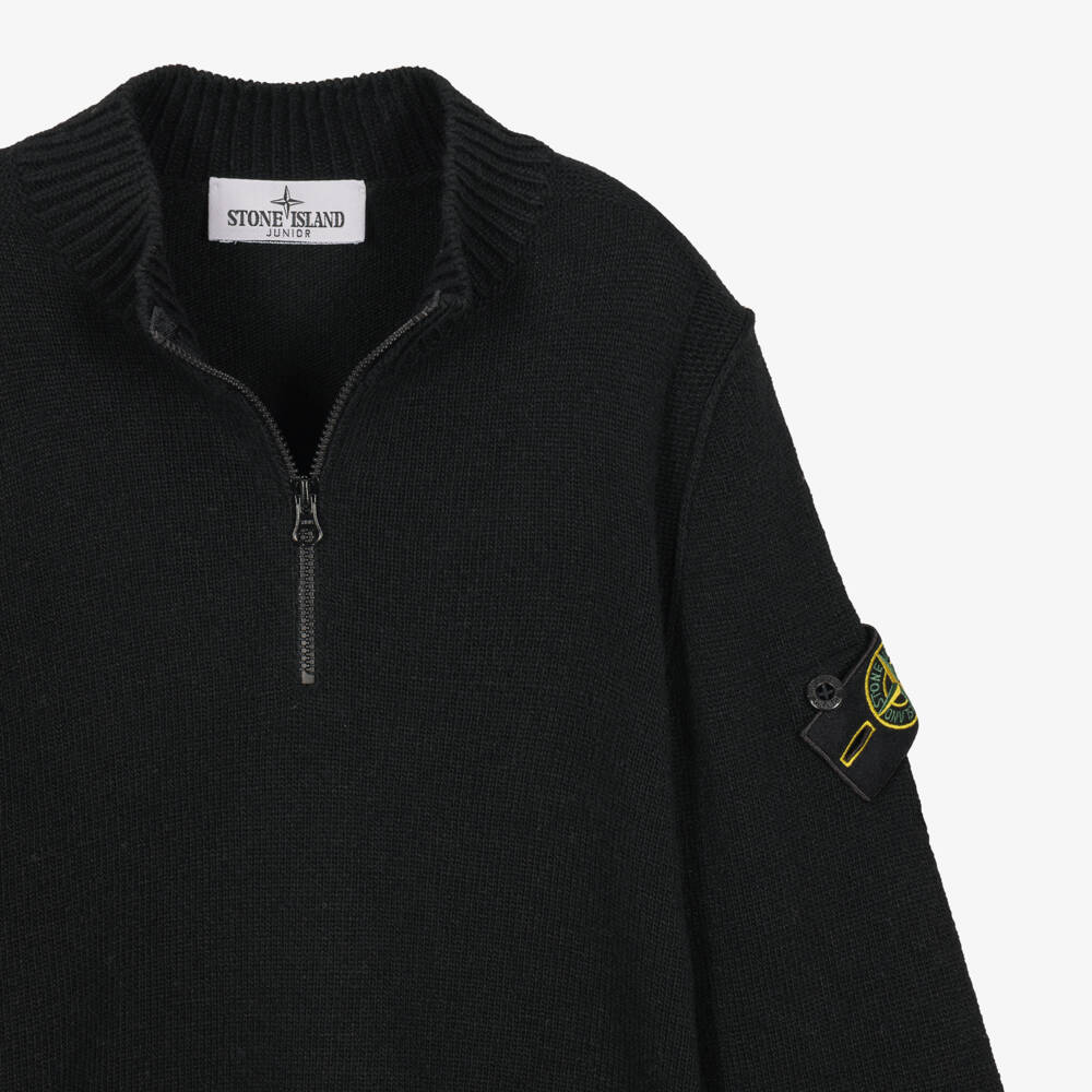 Stone Island Junior-Boys Black Half Zip Sweater with Compass Badge | Childrensalon