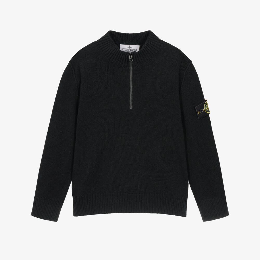 Stone Island Junior-Boys Black Half Zip Sweater with Compass Badge | Childrensalon
