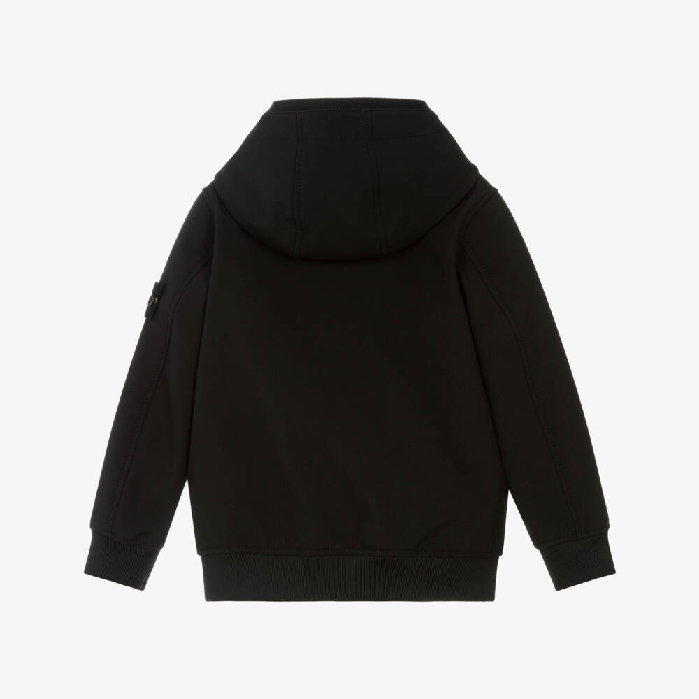 Stone Island Junior-Куртка чёрная скапюшоном и логотипом для мальчиков | Childrensalon