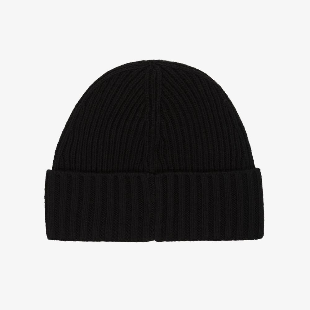 Stone Island Junior-Boys Black Knitted Wool Beanie Hat | Childrensalon