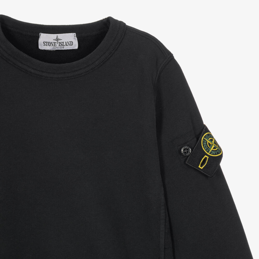 Stone Island Junior-Boys Black Organic Cotton Crew Neck Sweatshirt | Childrensalon