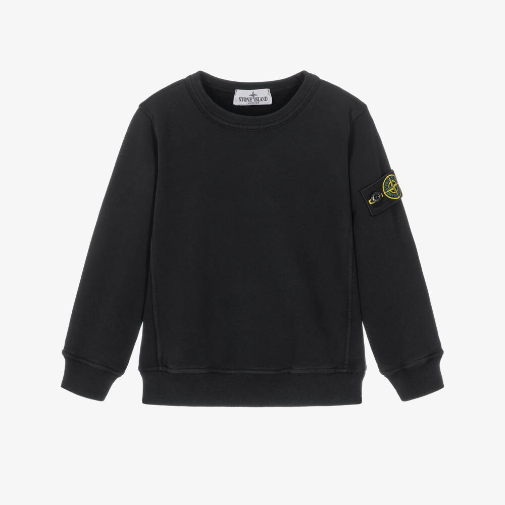 Stone Island Junior-Boys Black Organic Cotton Crew Neck Sweatshirt | Childrensalon