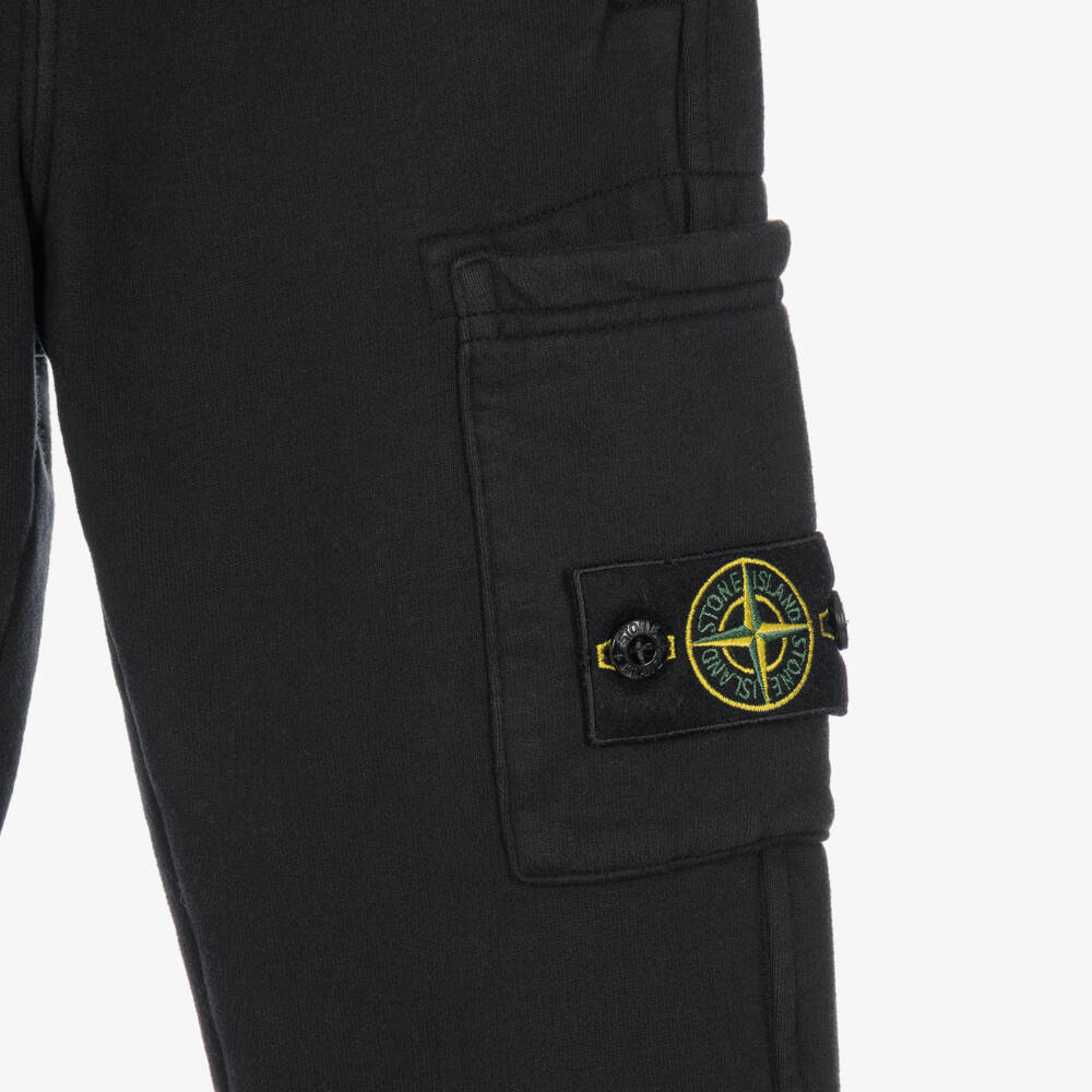 Stone Island Junior-Boys Black Organic Cotton Joggers with Compass Badge | Childrensalon
