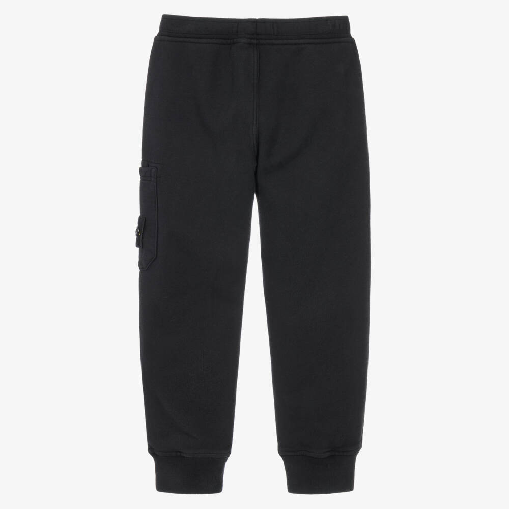 Stone Island Junior-Boys Black Organic Cotton Joggers with Compass Badge | Childrensalon
