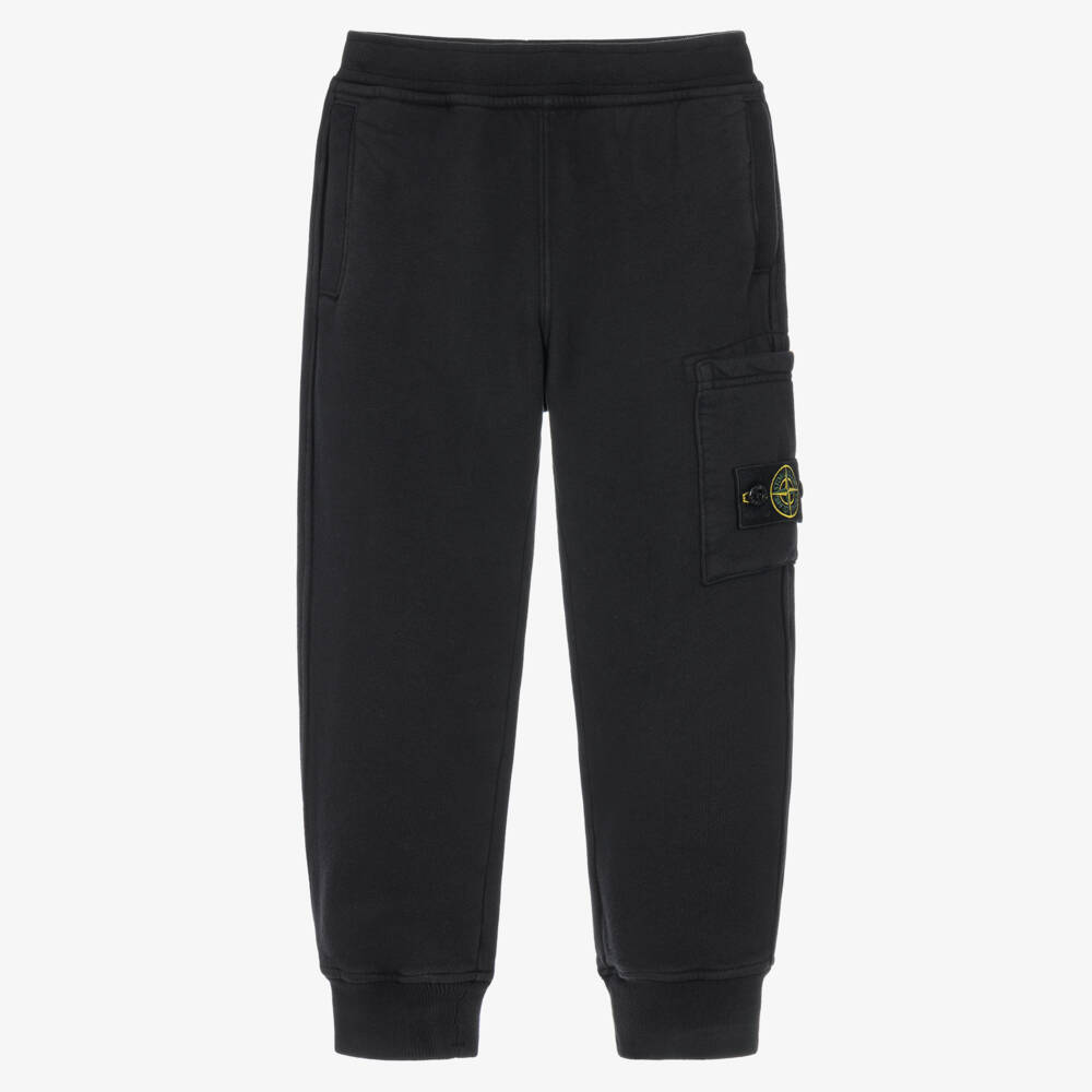 Stone Island Junior-Boys Black Organic Cotton Joggers with Compass Badge | Childrensalon