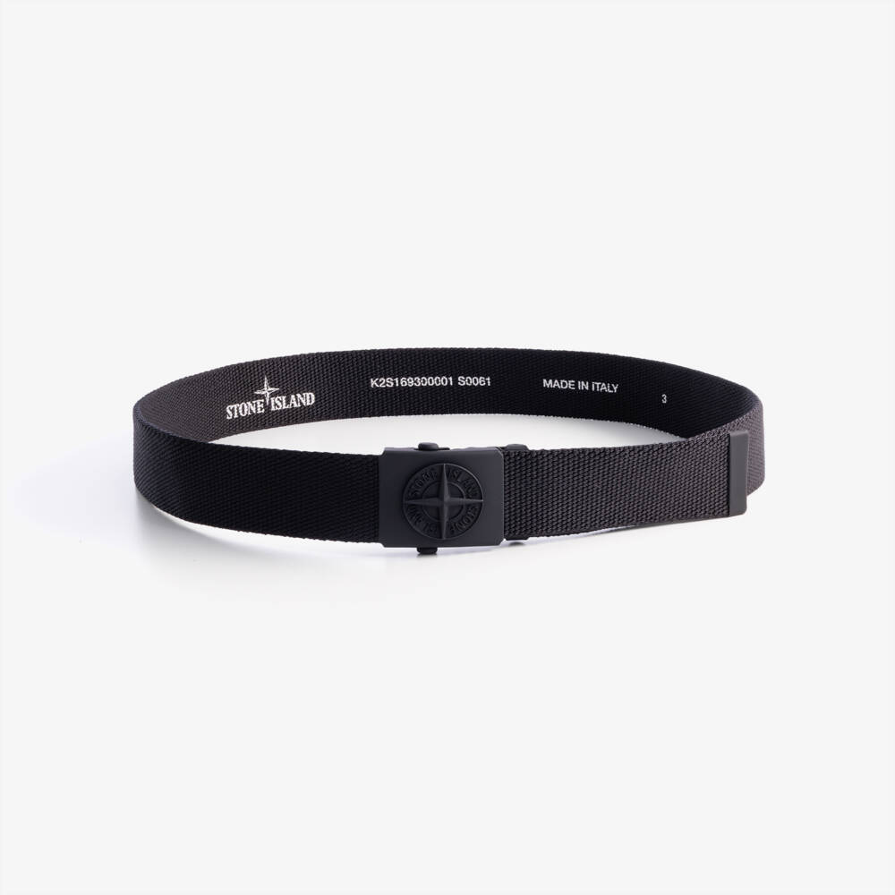 Stone Island Junior-Boys Black Web Belt with Compass Logo Buckle | Childrensalon