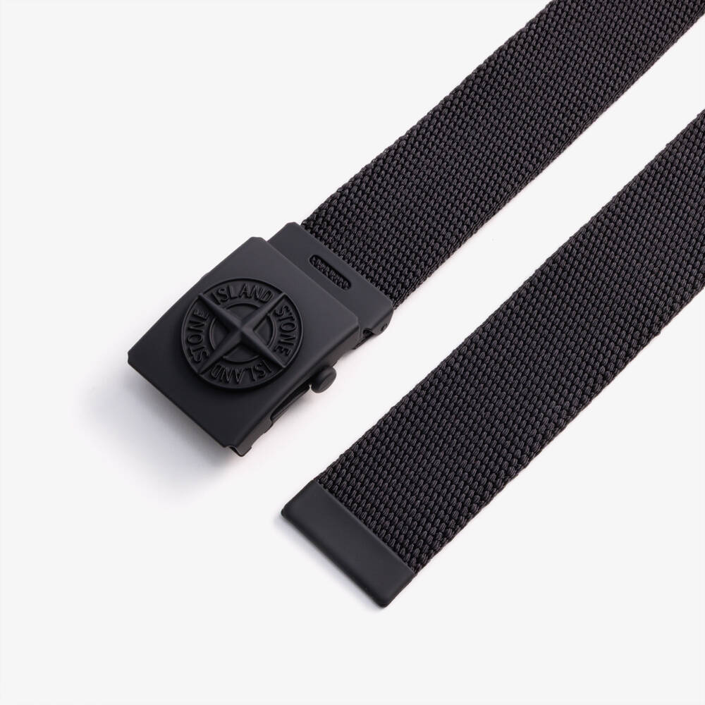 Stone Island Junior-حزام ويب بإبزيم وشعار بوصلة لون أسود للأولاد | Childrensalon