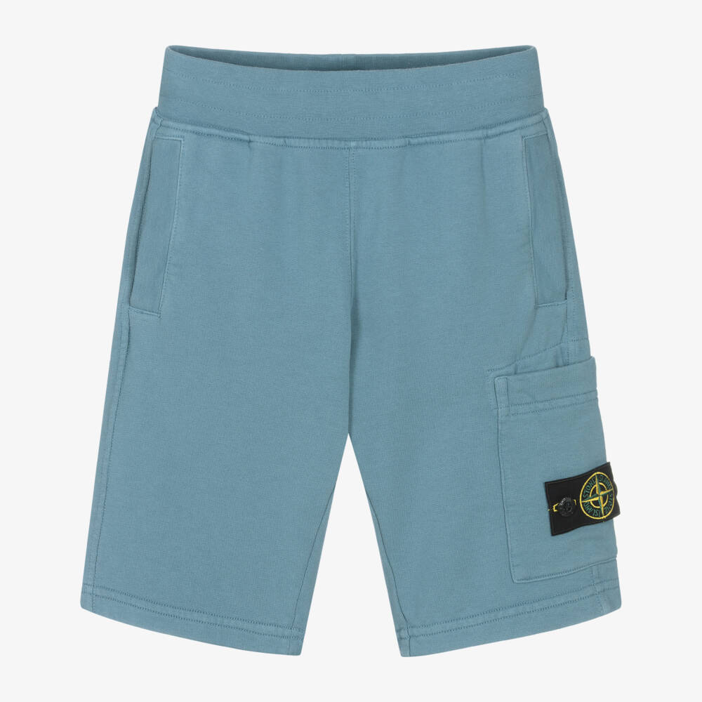 Stone Island Junior-Boys Blue Cotton Jersey Shorts with Logo Badge | Childrensalon