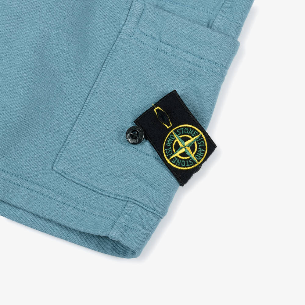 Stone Island Junior-Boys Blue Cotton Jersey Shorts with Logo Badge | Childrensalon