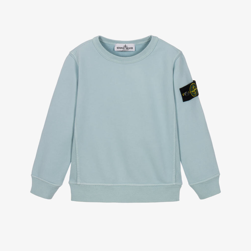 Stone Island Junior-Boys Blue Organic Cotton Crew Neck Sweatshirt | Childrensalon