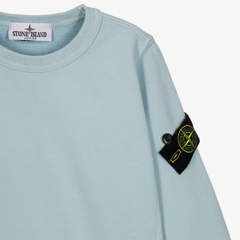 Stone Island Junior-Boys Blue Organic Cotton Crew Neck Sweatshirt | Childrensalon